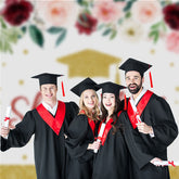 Aperturee - She Did It Floral Gold Glitter Grad Photo Backdrop